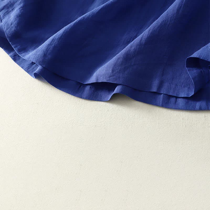 Buddha Stones Summer Minimalist Button-Up Solid Women's Short Sleeve Below Knee Dress With Pockets - image 7