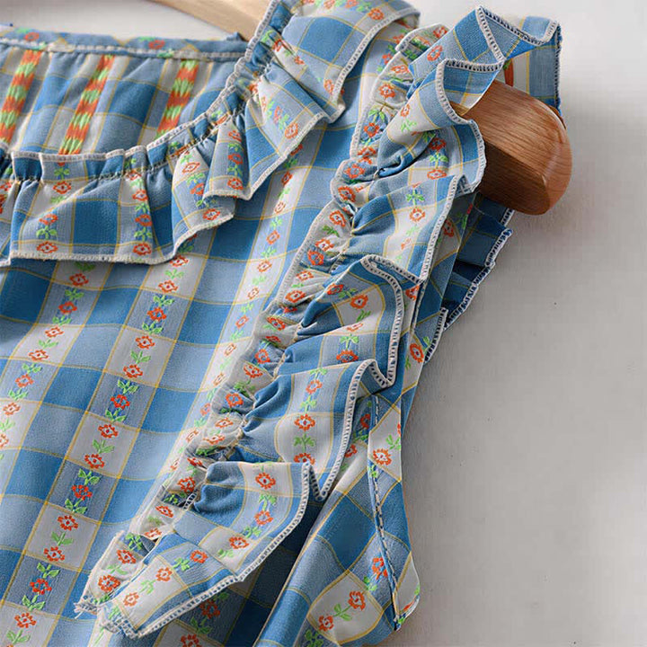 Buddha Stones Summer Button-Up Drawstring Gingham Women's Summer Sleeveless Dress With Pockets - image 6