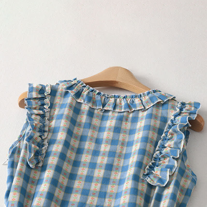 Buddha Stones Summer Button-Up Drawstring Gingham Women's Summer Sleeveless Dress With Pockets - image 3