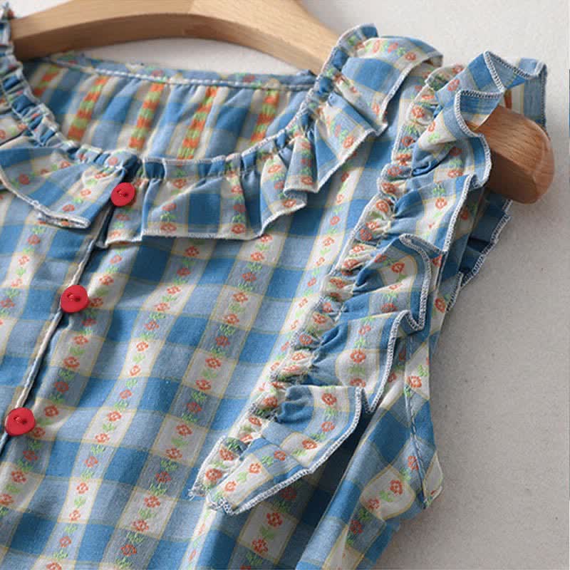 Buddha Stones Summer Button-Up Drawstring Gingham Women's Summer Sleeveless Dress With Pockets - image 5