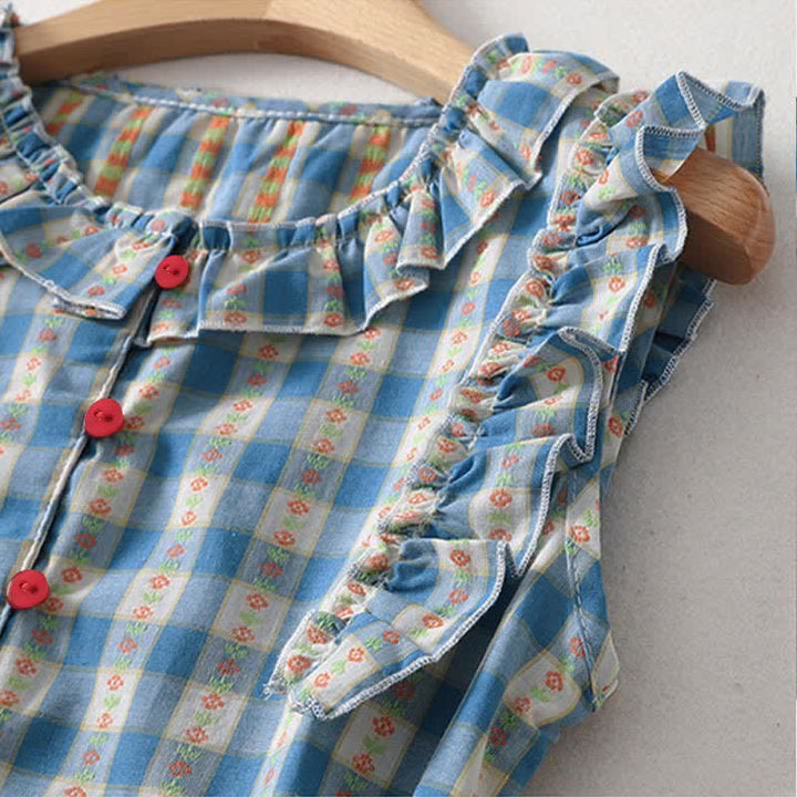 Buddha Stones Summer Button-Up Drawstring Gingham Women's Summer Sleeveless Dress With Pockets - image 5