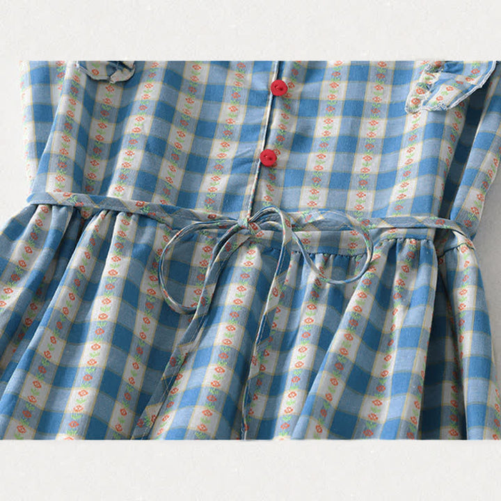 Buddha Stones Summer Button-Up Drawstring Gingham Women's Summer Sleeveless Dress With Pockets - image 7