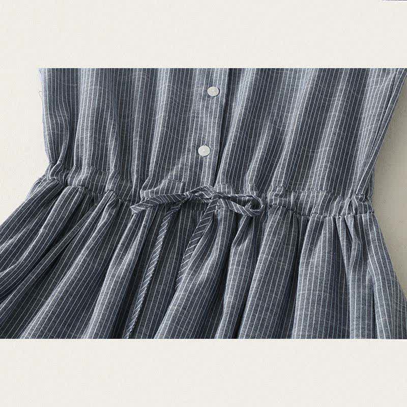 Buddha Stones Summer Minimalist Button-Up Drawstring Striped Women's Sleeveless Dress - image 7