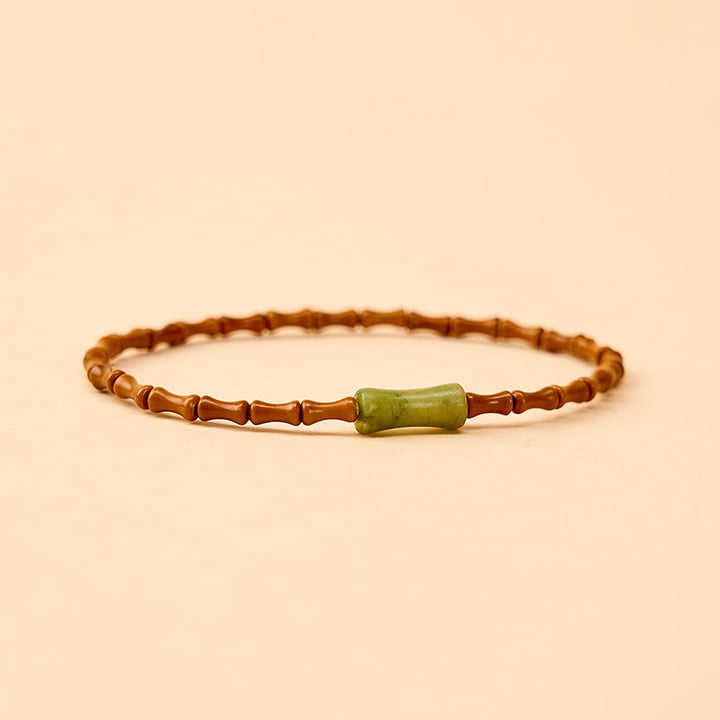 Buddha Stones Natural Olive Pit Peridot Bamboo Design Protection Bracelet - image 4