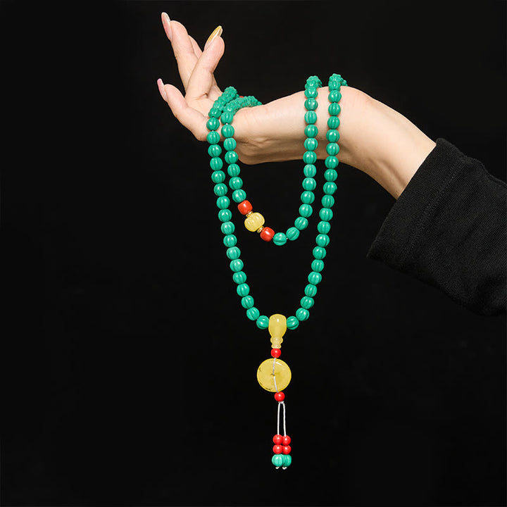 Buddha Stones Tibetan 108 Beads Turquoise Pumpkin Beads Dzi Bead Positive Thinking Mala - image 4