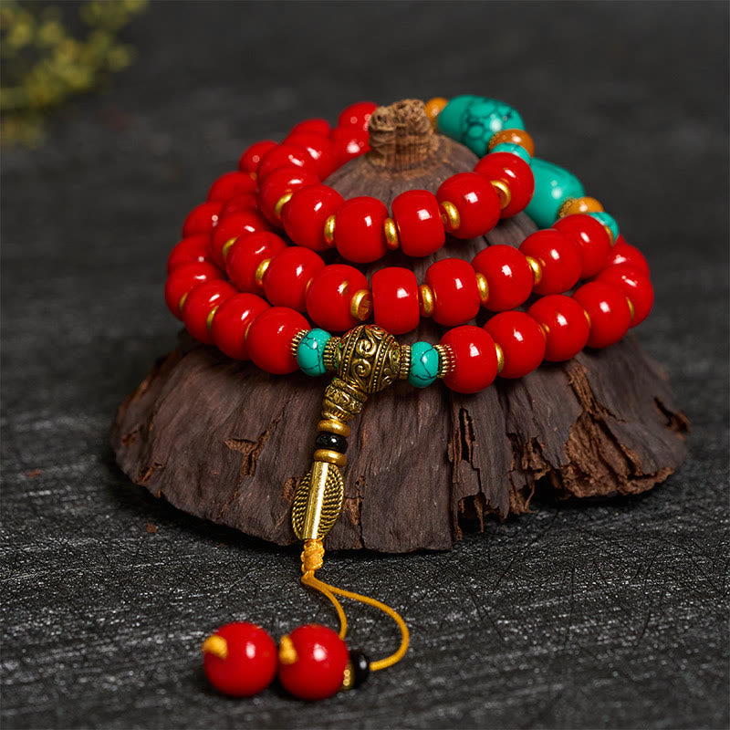 Buddha Stones Tibetan Red Agate Turquoise Confidence Beaded Bracelet - Red Agate - image 0