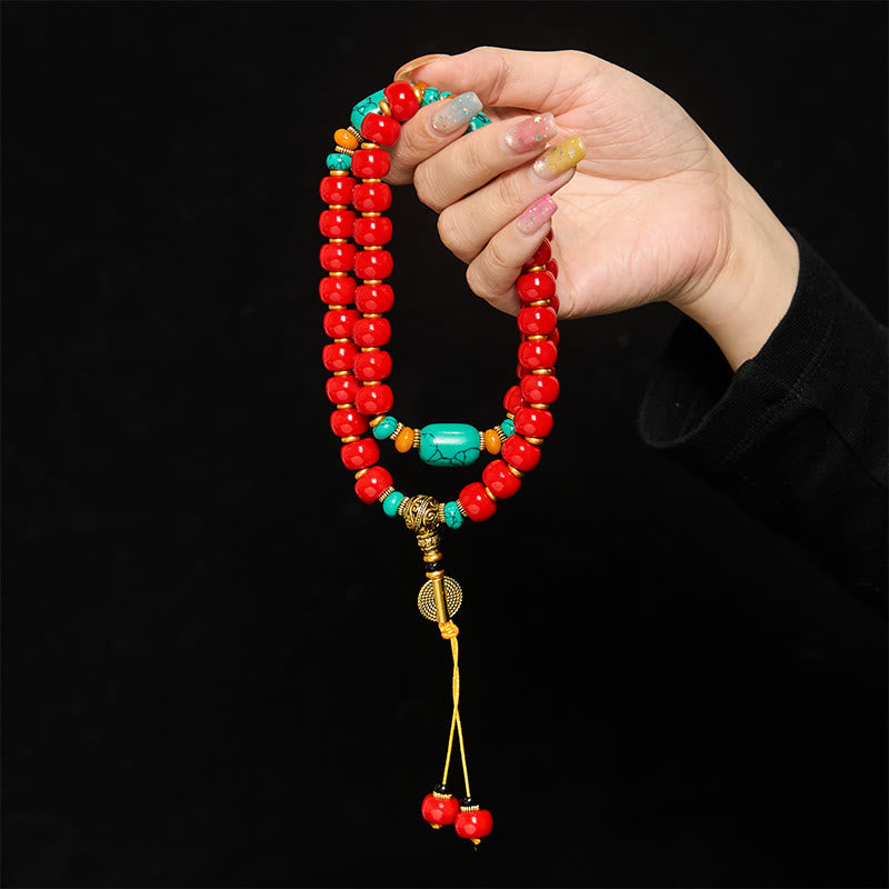 Buddha Stones Tibetan Red Agate Turquoise Confidence Beaded Bracelet - image 3