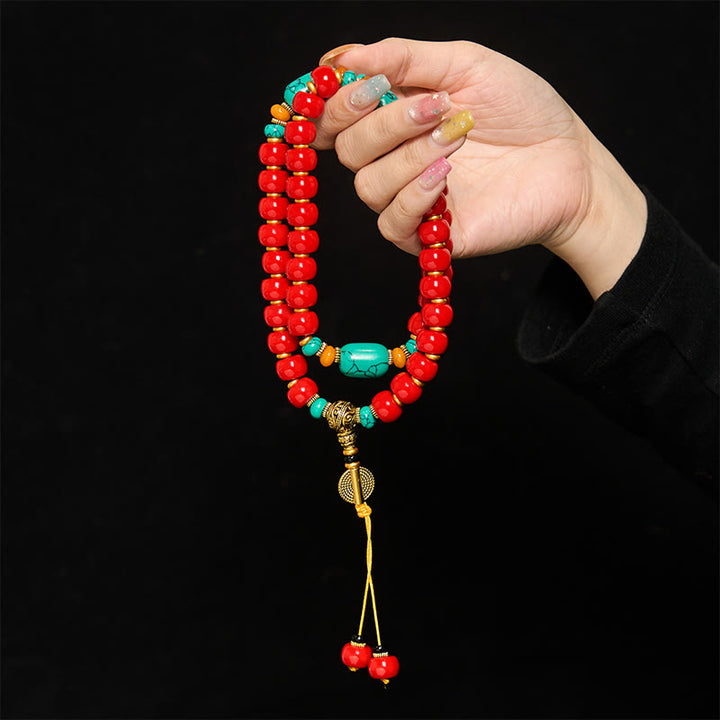 Buddha Stones Tibetan Red Agate Turquoise Confidence Beaded Bracelet - image 3