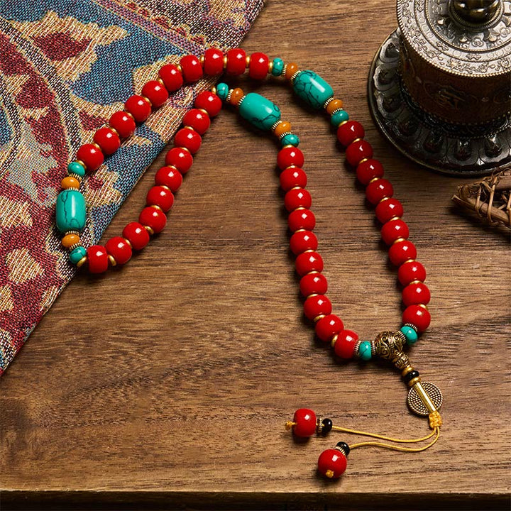 Buddha Stones Tibetan Red Agate Turquoise Confidence Beaded Bracelet - image 2