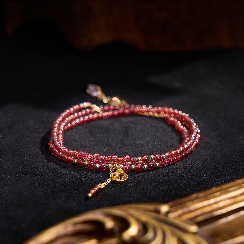 Buddha Stones 4mm Natural Garnet Stars Triple Wrap Purification Bracelet - image 3