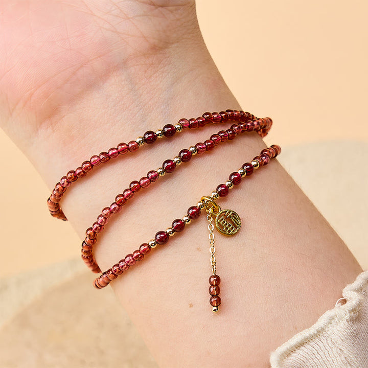 Buddha Stones 4mm Natural Garnet Stars Triple Wrap Purification Bracelet - image 5