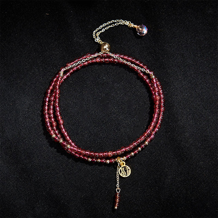Buddha Stones 4mm Natural Garnet Stars Triple Wrap Purification Bracelet - image 2