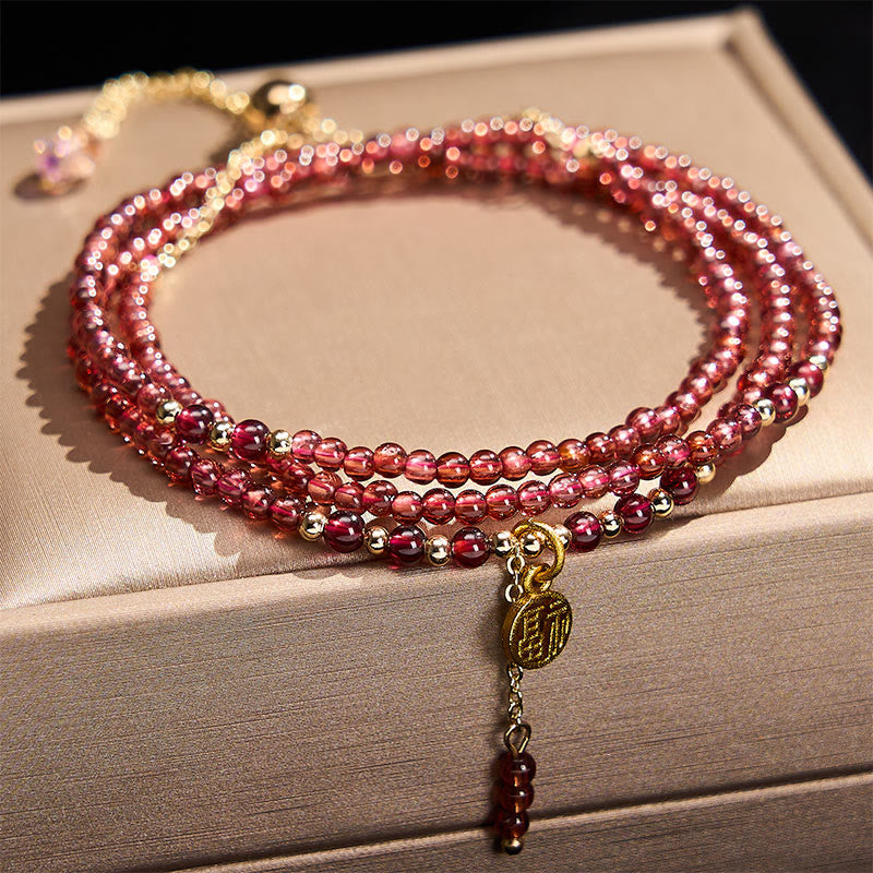 Buddha Stones 4mm Natural Garnet Stars Triple Wrap Purification Bracelet - Garnet(Wrist Circumference:14–15 cm) - image 0