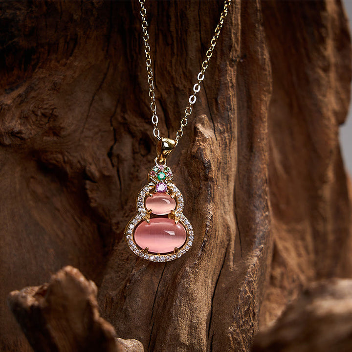 Buddha Stones Pink Chalcedony Gourd Optimism Necklace Pendant - image 8