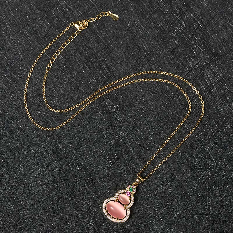 Buddha Stones Pink Chalcedony Gourd Optimism Necklace Pendant - image 4