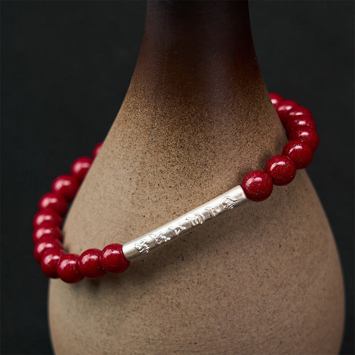 Buddha Stones Cinnabar 999 Sterling Silver Om Mani Padme Hum Wisdom Bracelet - image 11
