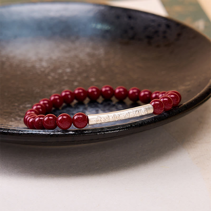 Buddha Stones Cinnabar 999 Sterling Silver Om Mani Padme Hum Wisdom Bracelet - image 14