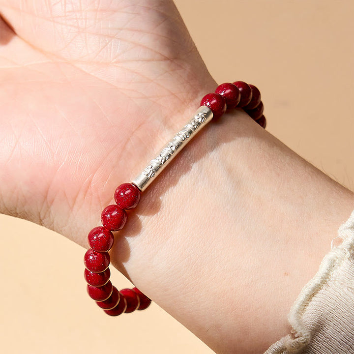 Buddha Stones Cinnabar 999 Sterling Silver Om Mani Padme Hum Wisdom Bracelet - image 12
