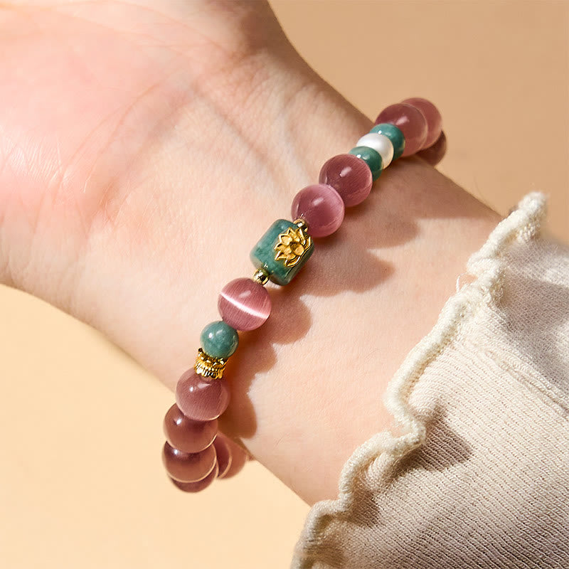 Buddha Stones Purple Cat's Eye Lotus Symbol Enlightenment Bracelet - image 2
