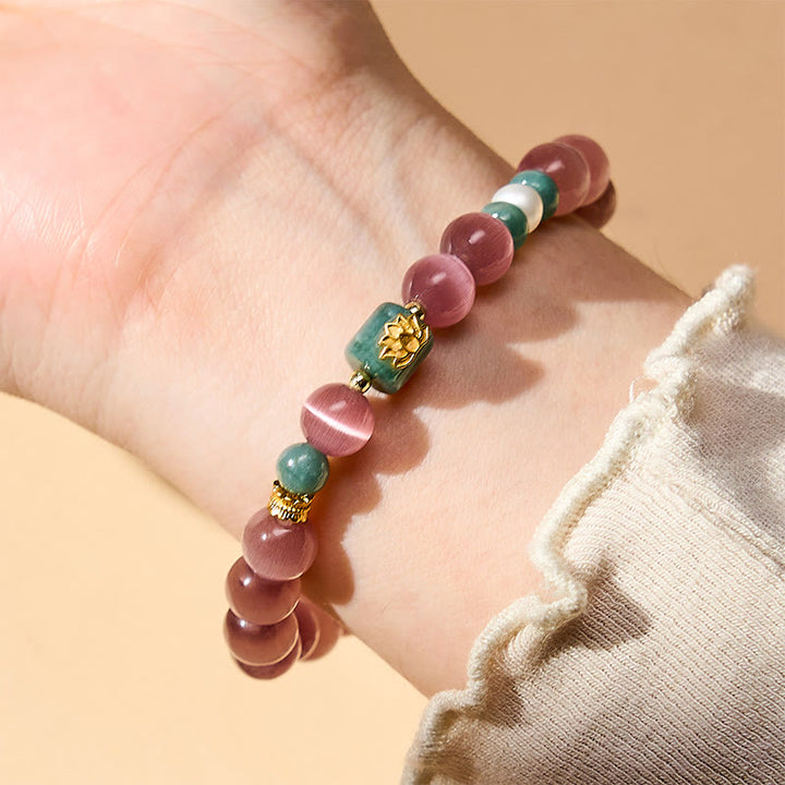 Buddha Stones Purple Cat's Eye Lotus Symbol Enlightenment Bracelet - image 2