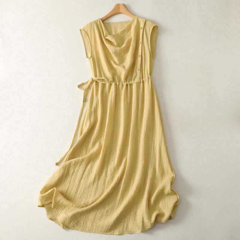 Buddha Stones Summer Casual Drawstring Solid Women's Summer Sleeveless Dress - PaleGoldenrod - US12，UK/AU16，EU44 (2XL) - image 0