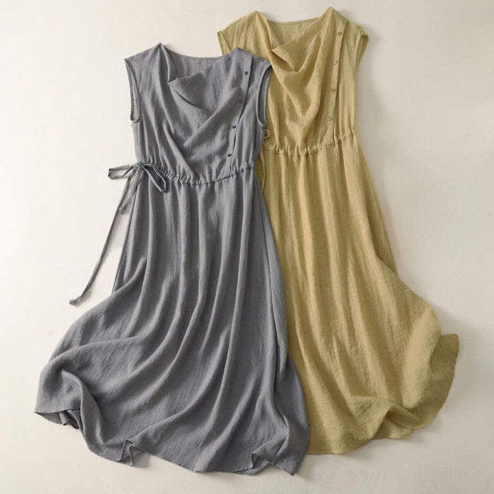 Buddha Stones Summer Casual Drawstring Solid Women's Summer Sleeveless Dress - image 7