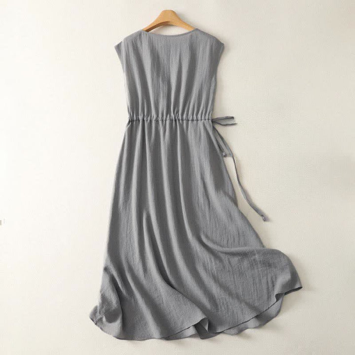 Buddha Stones Summer Casual Drawstring Solid Women's Summer Sleeveless Dress - image 2