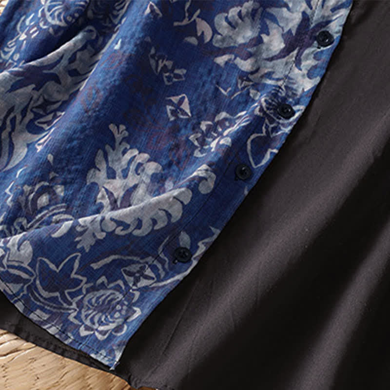 Buddha Stones Summer Minimalist Mandarin Collar Asymmetric Floral Print Women's Sleeveless Shirts - image 12