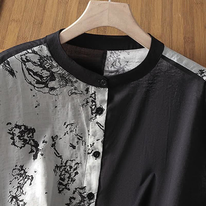 Buddha Stones Summer Minimalist Mandarin Collar Asymmetric Floral Print Women's Sleeveless Shirts - image 2