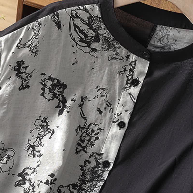 Buddha Stones Summer Minimalist Mandarin Collar Asymmetric Floral Print Women's Sleeveless Shirts - image 4