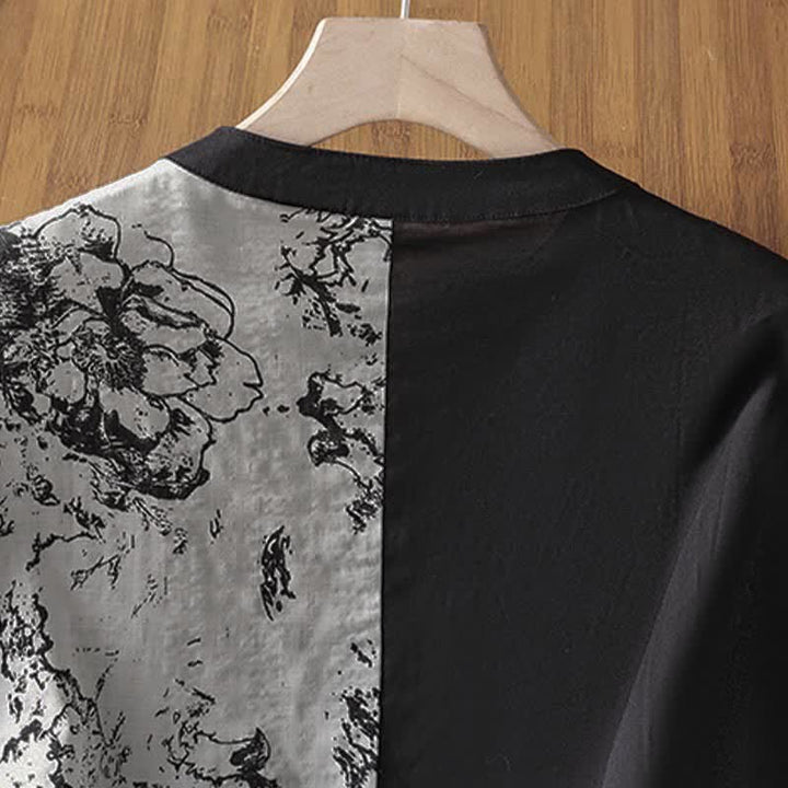 Buddha Stones Summer Minimalist Mandarin Collar Asymmetric Floral Print Women's Sleeveless Shirts - image 3