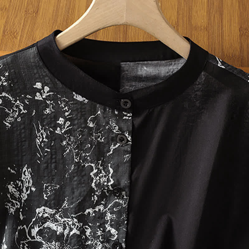 Buddha Stones Summer Minimalist Mandarin Collar Asymmetric Floral Print Women's Sleeveless Shirts - image 15