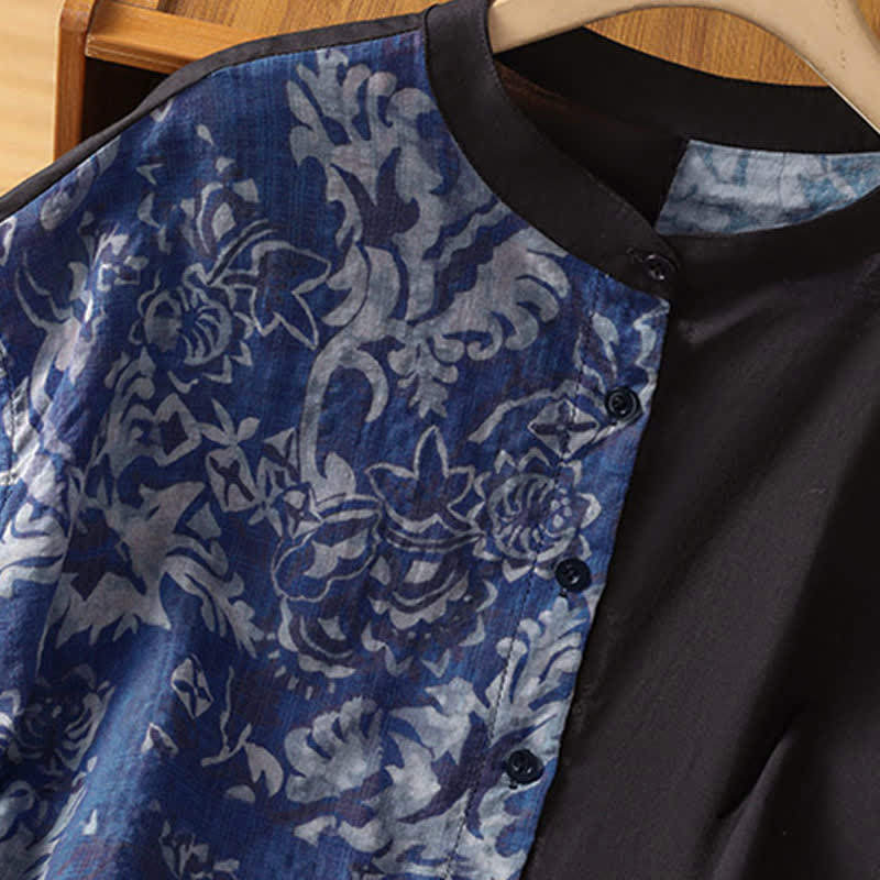 Buddha Stones Summer Minimalist Mandarin Collar Asymmetric Floral Print Women's Sleeveless Shirts - image 11