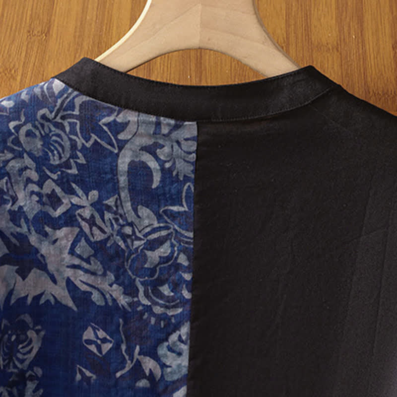 Buddha Stones Summer Minimalist Mandarin Collar Asymmetric Floral Print Women's Sleeveless Shirts - image 10