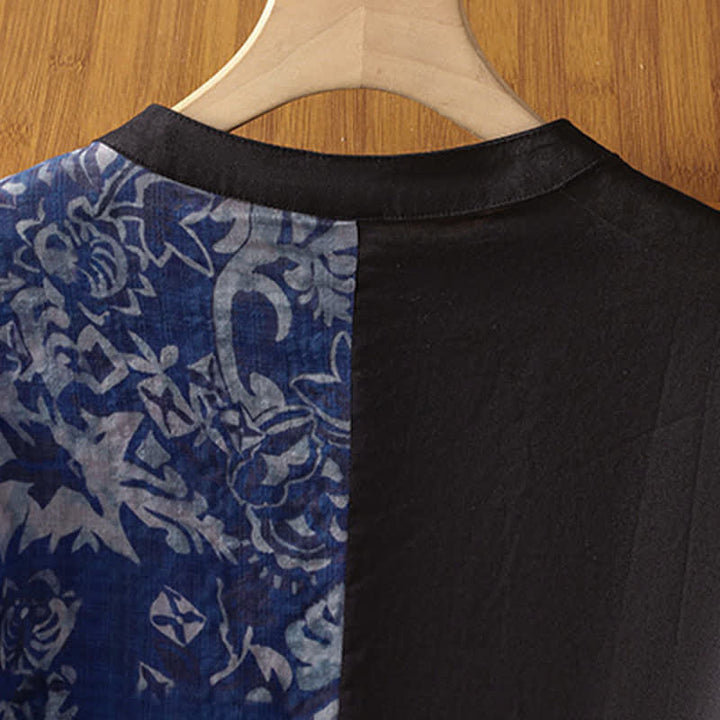 Buddha Stones Summer Minimalist Mandarin Collar Asymmetric Floral Print Women's Sleeveless Shirts - image 10