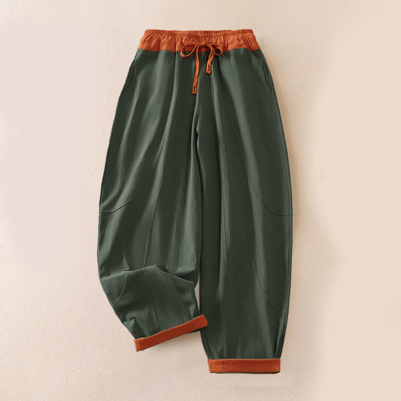 Buddha Stones Spring Casual Drawstring Solid Cotton Women's Harem Pants With Pockets -  ForestGreen - US16，UK/AU20，EU48 (3XL) - image 0