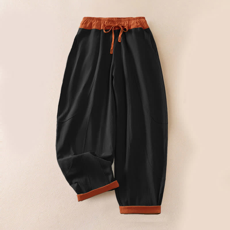 Buddha Stones Spring Casual Drawstring Solid Cotton Women's Harem Pants With Pockets - Black - US16，UK/AU20，EU48 (3XL) - image 6