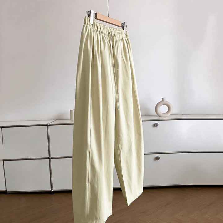 Buddha Stones Summer Minimalist Drawstring Solid Women's Wide Leg Pants With Pockets - image 2