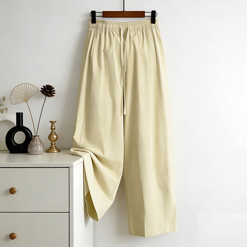 Buddha Stones Summer Minimalist Drawstring Solid Women's Wide Leg Pants With Pockets - image 1