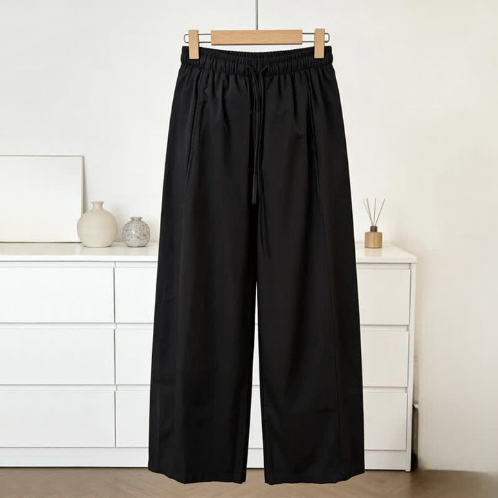 Buddha Stones Summer Minimalist Drawstring Solid Women's Wide Leg Pants With Pockets - Black - US8-10，UK/AU12-14，EU40-42 (2XL) - image 5