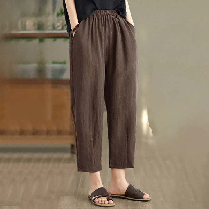 Buddha Stones Summer Casual Solid Women's Tapered Pants With Pockets - image 3