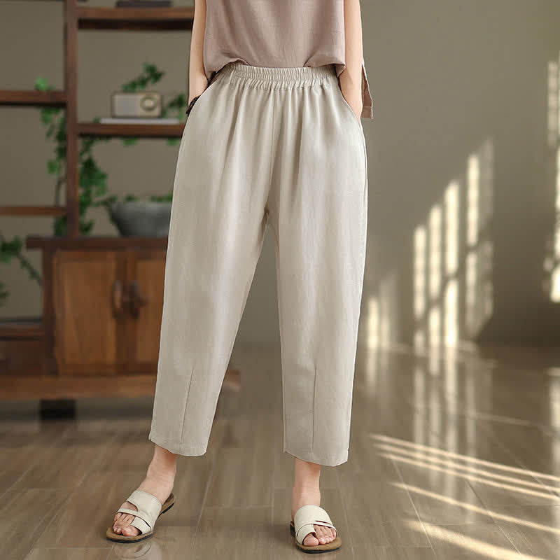 Buddha Stones Summer Casual Solid Women's Tapered Pants With Pockets - Beige - US8-10，UK/AU12-14，EU40-42 (2XL) - image 8