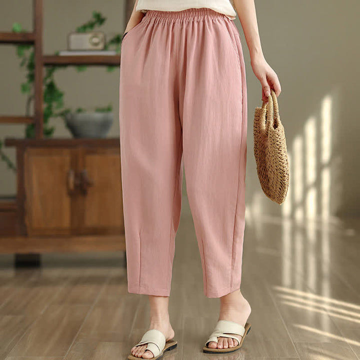 Buddha Stones Summer Casual Solid Women's Tapered Pants With Pockets - image 19