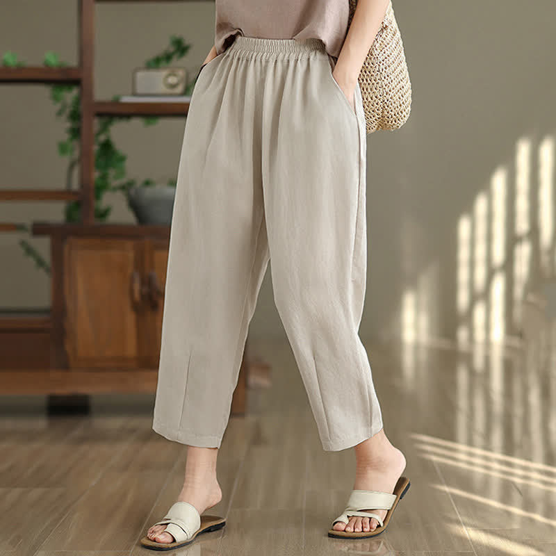 Buddha Stones Summer Casual Solid Women's Tapered Pants With Pockets - image 13