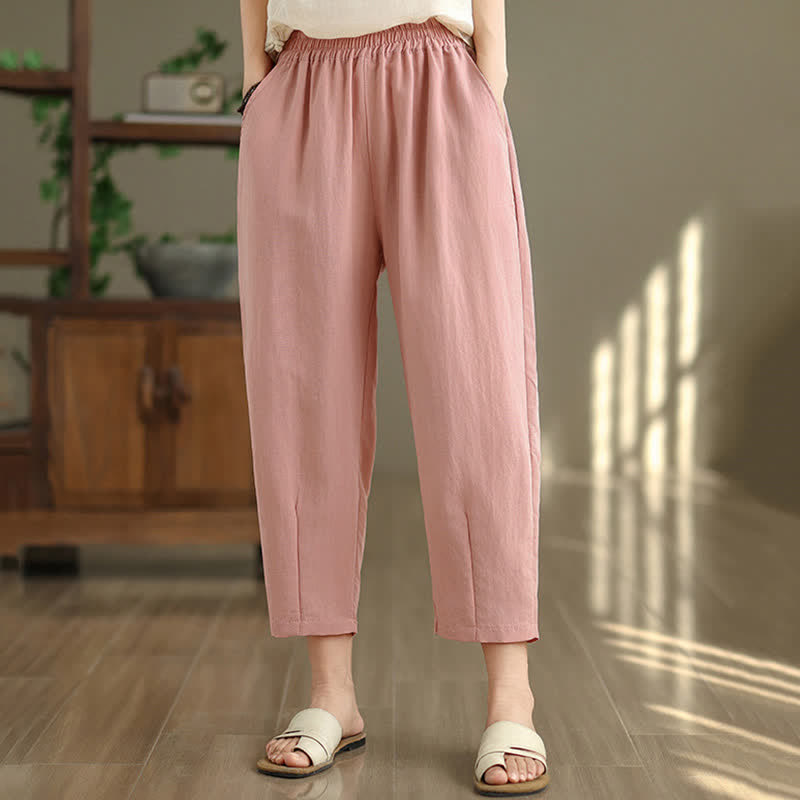 Buddha Stones Summer Casual Solid Women's Tapered Pants With Pockets - LightPink - US8-10，UK/AU12-14，EU40-42 (2XL) - image 16