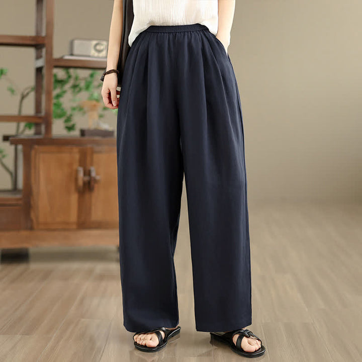 Buddha Stones Summer Minimalist Pleated Solid Women's Harem Pants With Pockets - Navy - US8-10，UK/AU12-14，EU40-42 (2XL) - image 0