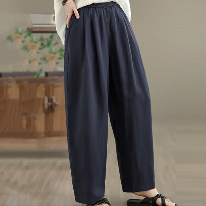 Buddha Stones Summer Minimalist Pleated Solid Women's Harem Pants With Pockets - image 3