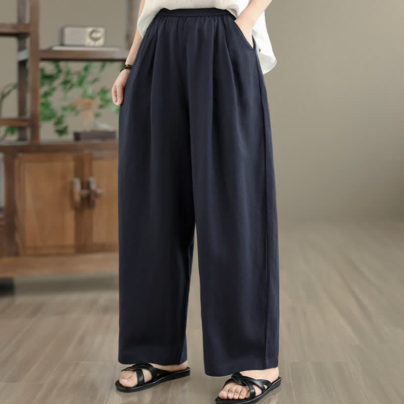Buddha Stones Summer Minimalist Pleated Solid Women's Harem Pants With Pockets - image 1