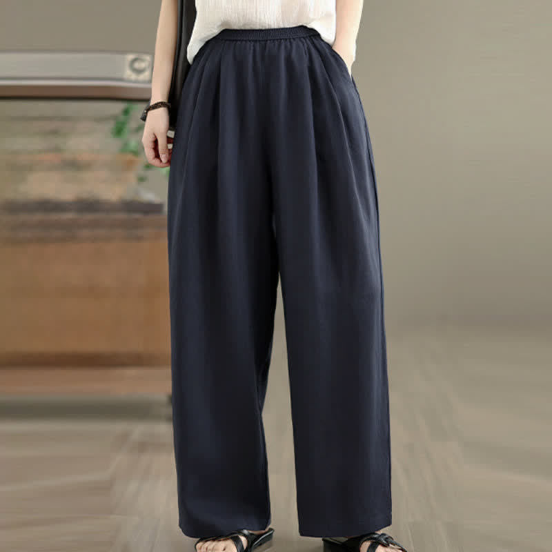 Buddha Stones Summer Minimalist Pleated Solid Women's Harem Pants With Pockets - image 6