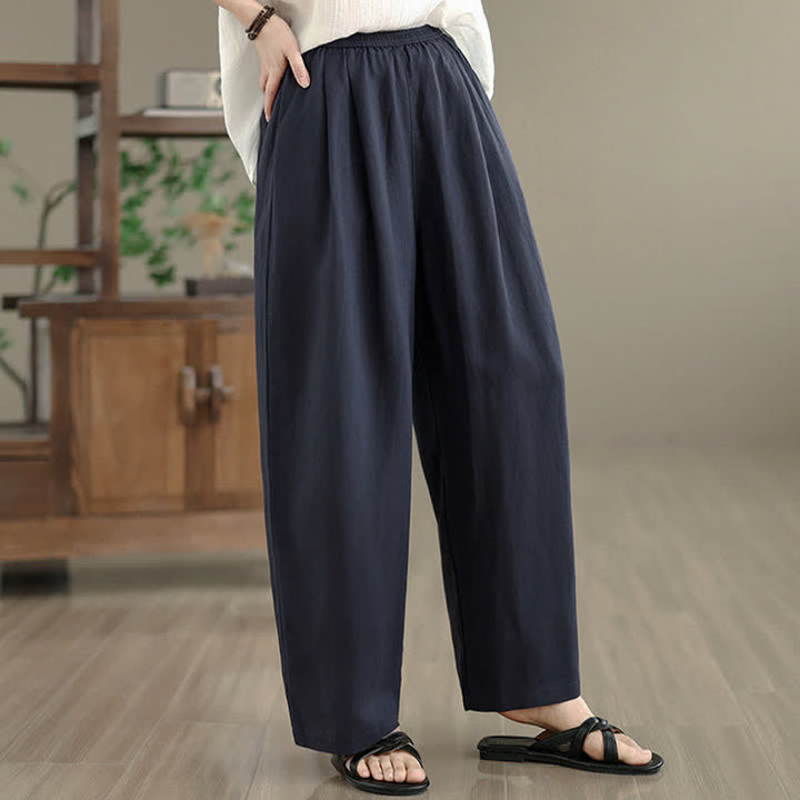 Buddha Stones Summer Minimalist Pleated Solid Women's Harem Pants With Pockets - image 4